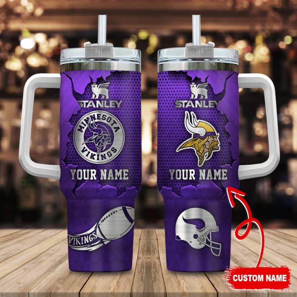 Minnesota Vikings NFL Metal Style Custom Stanley Quencher 30oz-40oz Stainless Steel Tumbler Hot And Cold Tumbler