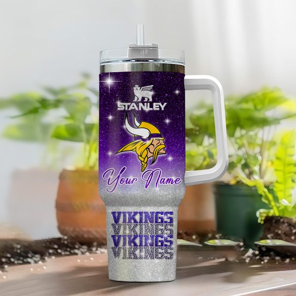 Minnesota Vikings NFL Glitter Custom Stanley Quencher 30oz-40oz Stainless Steel Tumbler Hot And Cold Tumbler - Image 2