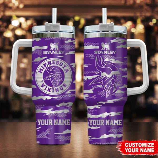 Minnesota Vikings NFL Camo Pattern Custom Stanley Quencher 30oz-40oz Stainless Steel Tumbler Hot And Cold Tumbler