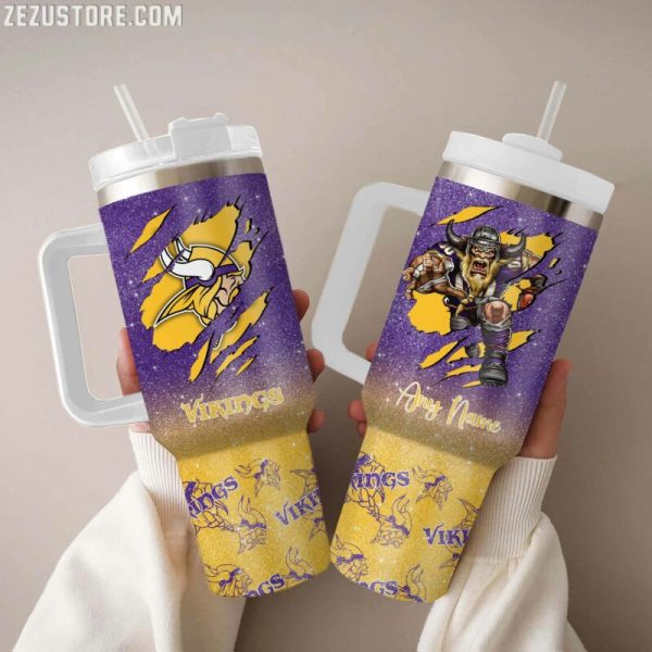 Minnesota Vikings NFL Glitter Custom Stanley Quencher 30oz-40oz Stainless Steel Tumbler Hot And Cold Tumbler