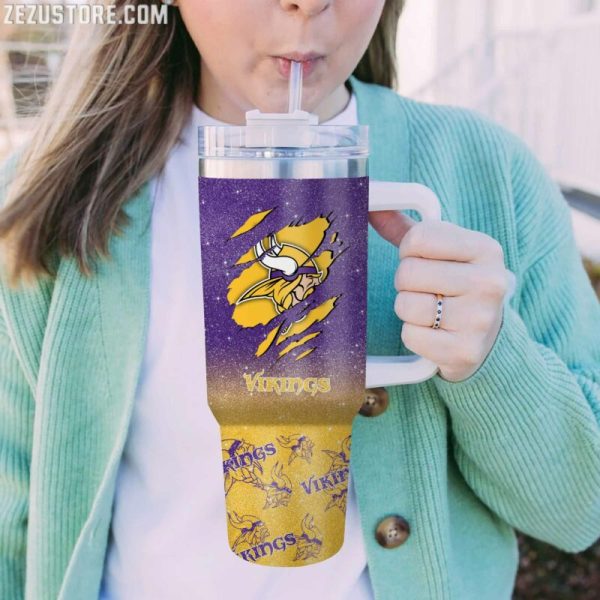 Minnesota Vikings NFL Glitter Custom Stanley Quencher 30oz-40oz Stainless Steel Tumbler Hot And Cold Tumbler - Image 2