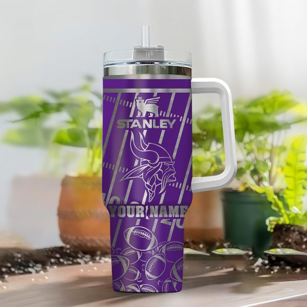 Minnesota Vikings NFL Silver Custom Stanley Quencher 30oz-40oz Stainless Steel Tumbler Hot And Cold Tumbler - Image 2