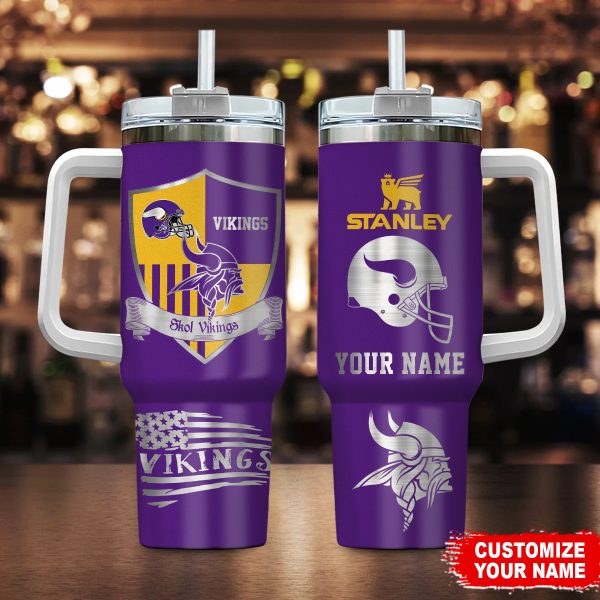 Minnesota Vikings NFL Silver Logo Custom Stanley Quencher 30oz-40oz Stainless Steel Tumbler Hot And Cold Tumbler