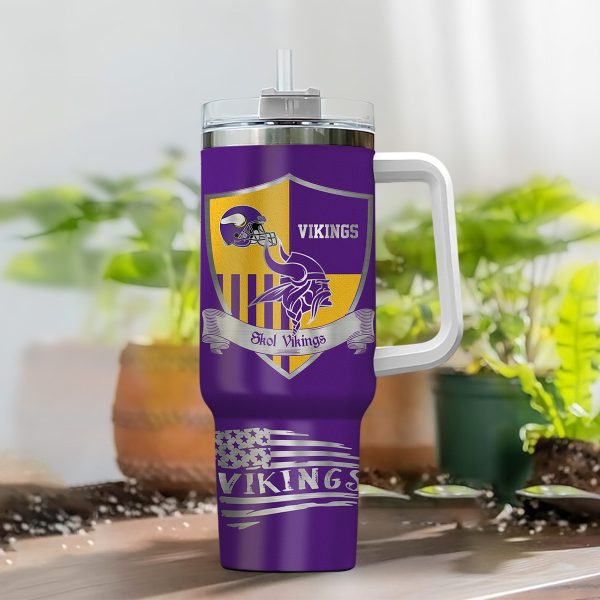 Minnesota Vikings NFL Silver Logo Custom Stanley Quencher 30oz-40oz Stainless Steel Tumbler Hot And Cold Tumbler - Image 2