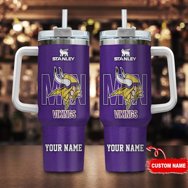 Minnesota Vikings NFL 3D Logo Custom Stanley Quencher 30oz-40oz Stainless Steel Tumbler Hot And Cold Tumbler