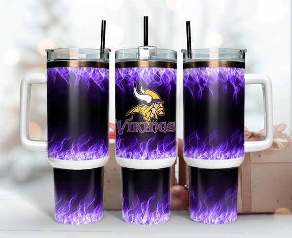 Minnesota Vikings NFL Fire Effect Custom Stanley Quencher 30oz-40oz Stainless Steel Tumbler Hot And Cold Tumbler