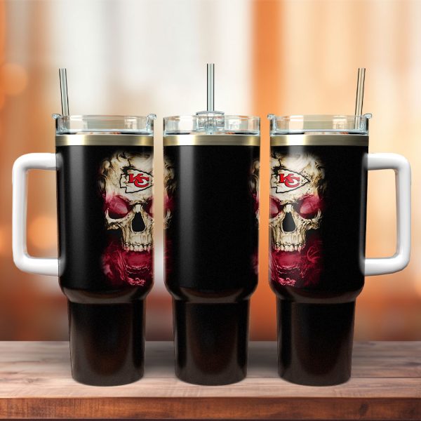 Kansas City Chiefs NFL Sports X Skull Custom Stanley Quencher 30oz-40oz Stainless Steel Tumbler Hot And Cold Tumbler