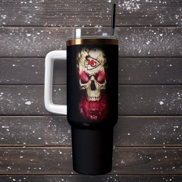 Kansas City Chiefs NFL Sports X Skull Custom Stanley Quencher 30oz-40oz Stainless Steel Tumbler Hot And Cold Tumbler - Image 2