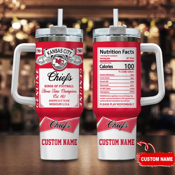 Kansas City Chiefs NFL Nutrition Facts Custom Stanley Quencher 30oz-40oz Stainless Steel Tumbler Hot And Cold Tumbler