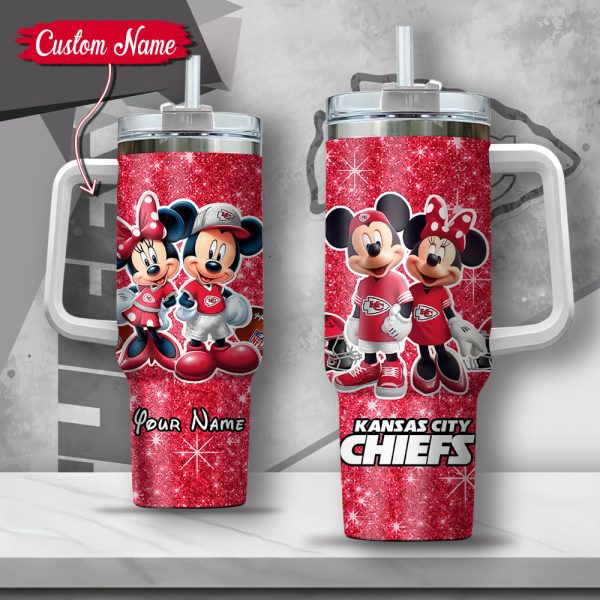 NFL Kansas City Chiefs Mickey And Minnie Couple Custom Stanley Quencher 30oz-40oz Stainless Steel Tumbler Hot And Cold Tumbler