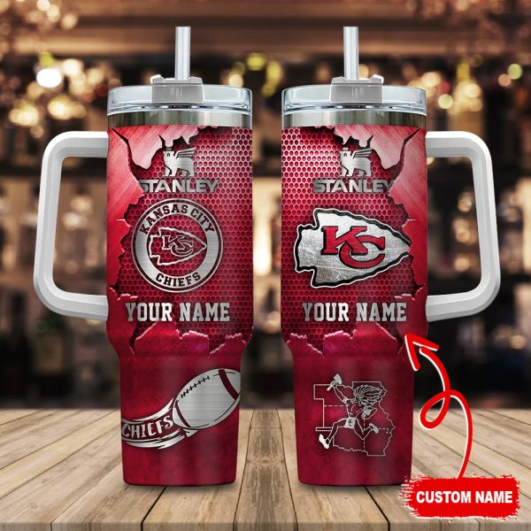 Kansas City Chiefs NFL Metal Style Custom Stanley Quencher 30oz-40oz Stainless Steel Tumbler Hot And Cold Tumbler