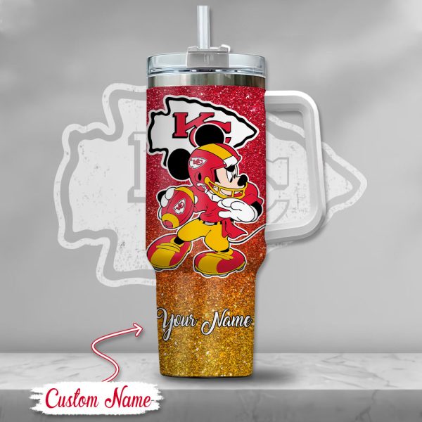Kansas City Chiefs NFL Mickey Mouse Glitter Custom Stanley Quencher 30oz-40oz Stainless Steel Tumbler Hot And Cold Tumbler - Image 2