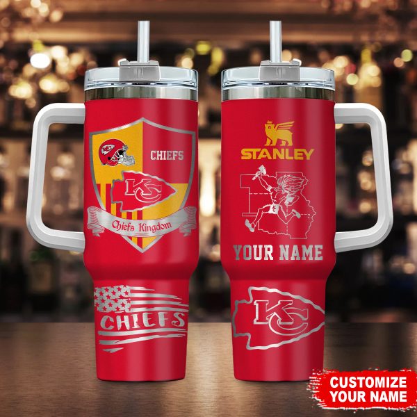 Kansas City Chiefs NFL Silver Logo Custom Stanley Quencher 30oz-40oz Stainless Steel Tumbler Hot And Cold Tumbler