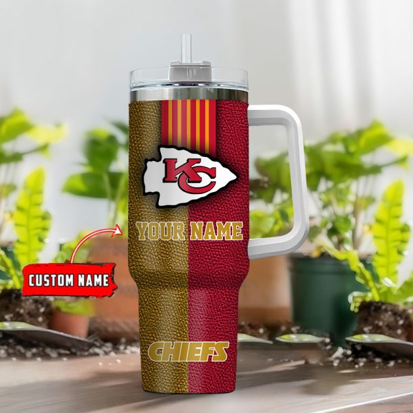Kansas City Chiefs NFL Leather Effect Custom Stanley Quencher 30oz-40oz Stainless Steel Tumbler Hot And Cold Tumbler - Image 2