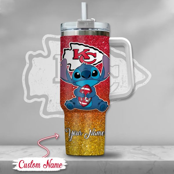 NFL Kansas City Chiefs Stitch Glitter Custom Stanley Quencher 30oz-40oz Stainless Steel Tumbler Hot And Cold Tumbler - Image 2