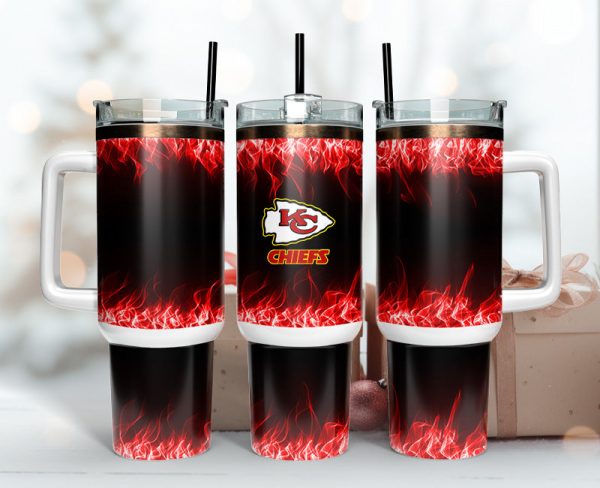 Kansas City Chiefs NFL Fire Effect Custom Stanley Quencher 30oz-40oz Stainless Steel Tumbler Hot And Cold Tumbler