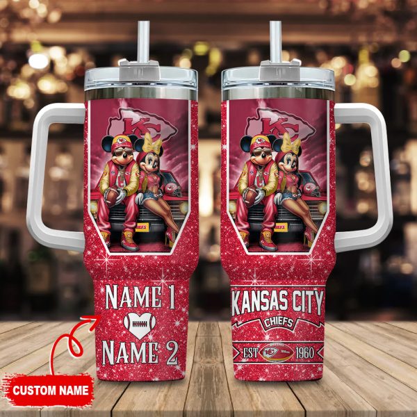 Kansas City Chiefs NFL Mickey And Minnie Couple Custom Stanley Quencher 30oz-40oz Stainless Steel Tumbler Hot And Cold Tumbler