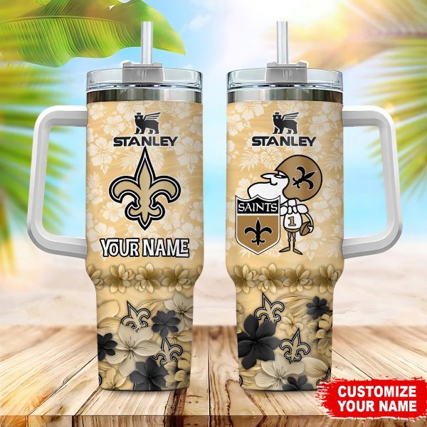 New Orleans Saints NFL Tropical Floral Custom Stanley Quencher 30oz-40oz Stainless Steel