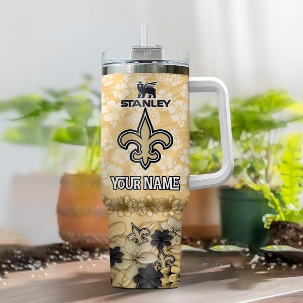 New Orleans Saints NFL Tropical Floral Custom Stanley Quencher 30oz-40oz Stainless Steel - Image 2