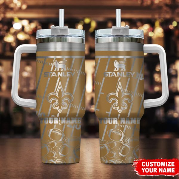 New Orleans Saints NFL Silver Custom Stanley Quencher 30oz-40oz Stainless Steel Tumbler Hot And Cold Tumbler