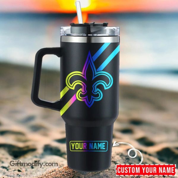 New Orleans Saints NFL Hologram Logo Custom Stanley Quencher 30oz-40oz Stainless Steel Tumbler Hot And Cold Tumbler