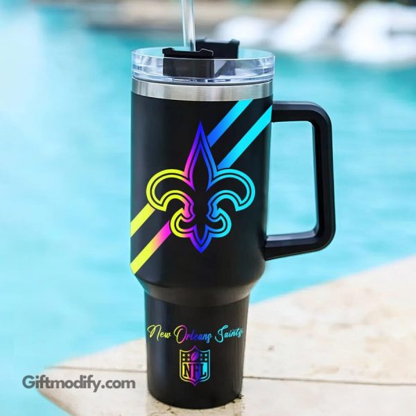 New Orleans Saints NFL Hologram Logo Custom Stanley Quencher 30oz-40oz Stainless Steel Tumbler Hot And Cold Tumbler - Image 2