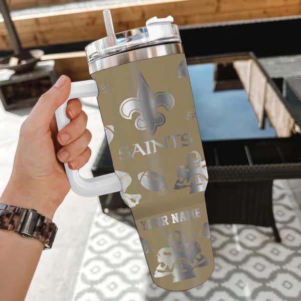 New Orleans Saints NFL Custom Stanley Quencher 30oz-40oz Stainless Steel Tumbler Hot And Cold Tumbler - Image 2