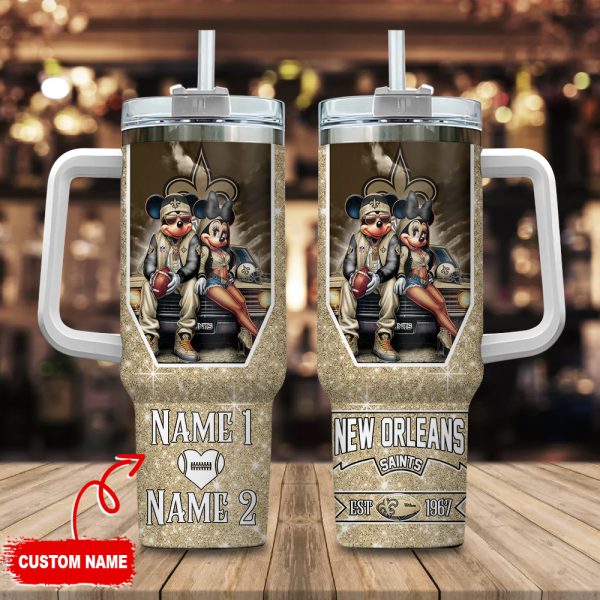 New Orleans Saints NFL Mickey And Minnie Couple Custom Stanley Quencher 30oz-40oz Stainless Steel Tumbler Hot And Cold Tumbler