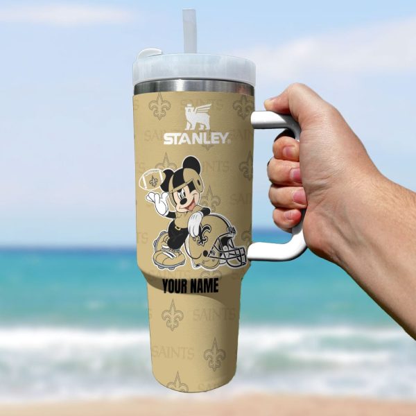 New Orleans Saints NFL Mickey Mouse Custom Stanley Quencher 30oz-40oz Stainless Steel Tumbler Hot And Cold Tumbler - Image 2