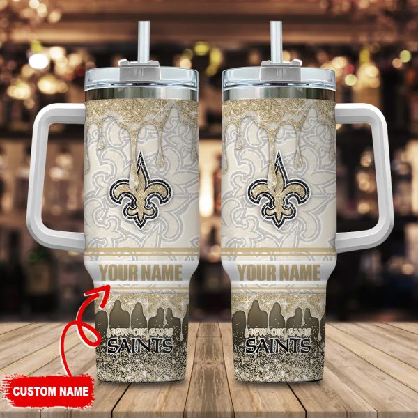 New Orleans Saints NFL Glitter Custom Stanley Quencher 30oz-40oz Stainless Steel Tumbler Hot And Cold Tumbler