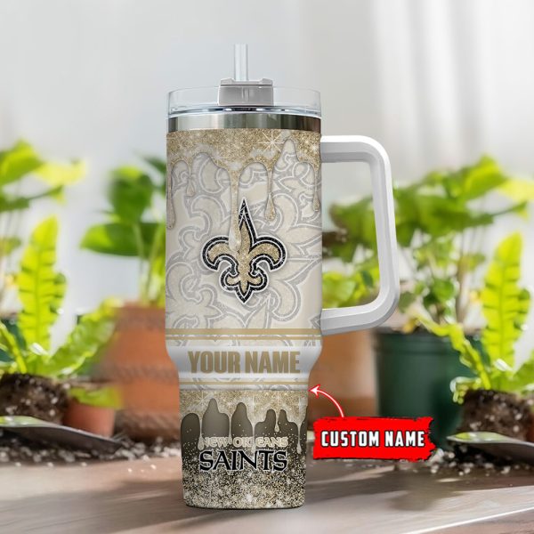 New Orleans Saints NFL Glitter Custom Stanley Quencher 30oz-40oz Stainless Steel Tumbler Hot And Cold Tumbler - Image 2