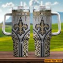 New Orleans Saints NFL Glitter Leopard Print Custom Stanley Quencher 30oz-40oz Stainless Steel Tumbler Hot And Cold Tumbler