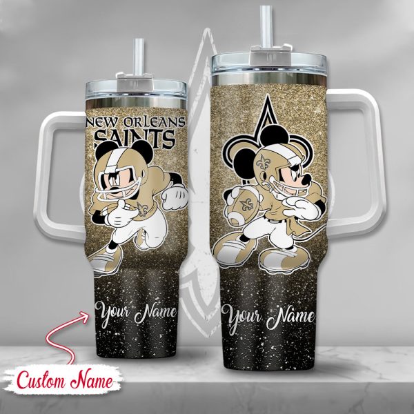 New Orleans Saints NFL Mickey Mouse Glitter Custom Stanley Quencher 30oz-40oz Stainless Steel Tumbler Hot And Cold Tumbler