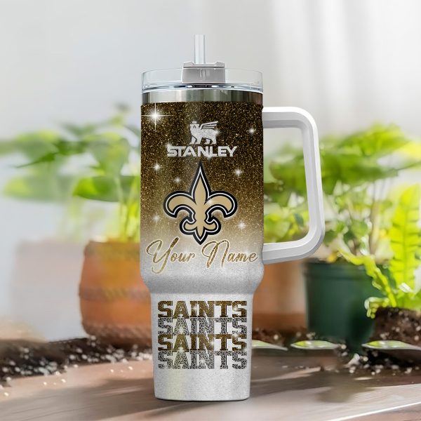 New Orleans Saints NFL Glitter Custom Stanley Quencher 30oz-40oz Stainless Steel Tumbler Hot And Cold Tumbler - Image 2