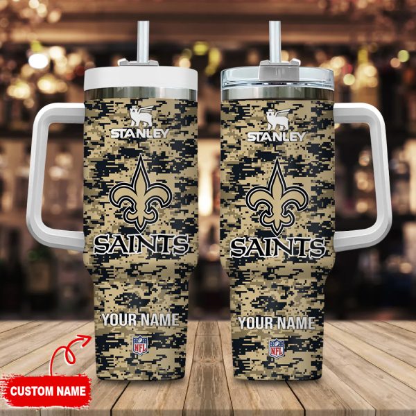 New Orleans Saints NFL Camouflage Custom Stanley Quencher 30oz-40oz Stainless Steel Tumbler Hot And Cold Tumbler