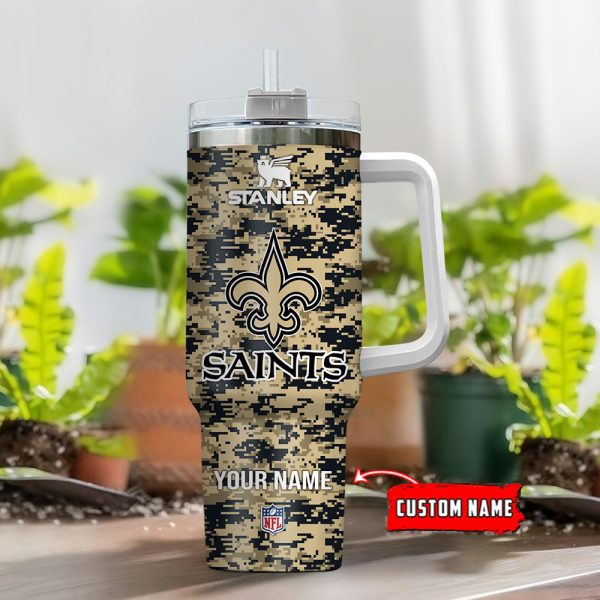 New Orleans Saints NFL Camouflage Custom Stanley Quencher 30oz-40oz Stainless Steel Tumbler Hot And Cold Tumbler - Image 2