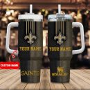 New Orleans Saints NFL Leather Effect Custom Stanley Quencher 30oz-40oz Stainless Steel Tumbler Hot And Cold Tumbler