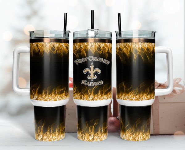 New Orleans Saints NFL Fire Effect Custom Stanley Quencher 30oz-40oz Stainless Steel Tumbler Hot And Cold Tumbler