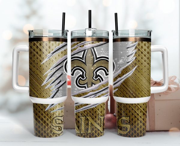 New Orleans Saints NFL Bling Effect Custom Stanley Quencher 30oz-40oz Stainless Steel Tumbler Hot And Cold Tumbler