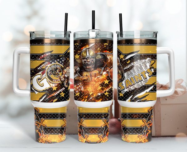 New Orleans Saints NFL Mascot Custom Stanley Quencher 30oz-40oz Stainless Steel Tumbler Hot And Cold Tumbler