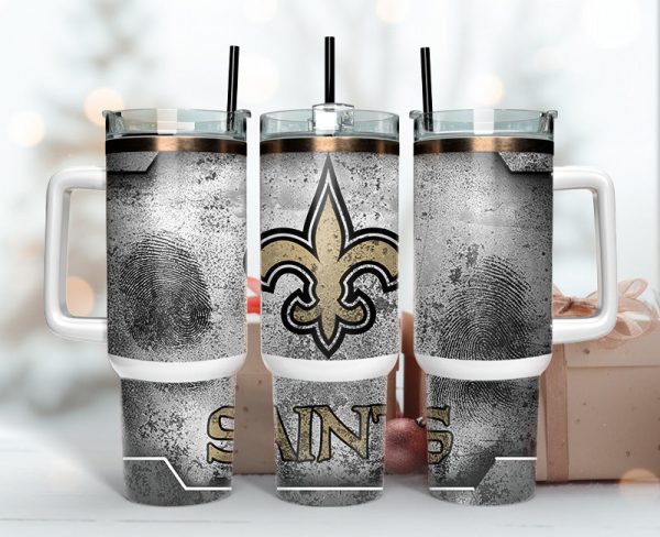 New Orleans Saints NFL Fingerprint Effect Custom Stanley Quencher 30oz-40oz Stainless Steel Tumbler Hot And Cold Tumbler