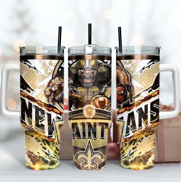 New Orleans Saints NFL Mascot Custom Stanley Quencher 30oz-40oz Stainless Steel Tumbler Hot And Cold Tumbler