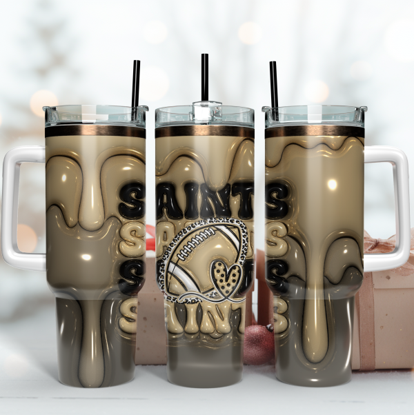 New Orleans Saints NFL 3D Inflated Puff Effect Custom Stanley Quencher 30oz-40oz Stainless Steel Tumbler Hot And Cold Tumbler