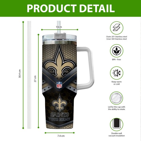 New Orleans Saints NFL Custom Stanley Quencher 30oz-40oz Stainless Steel Tumbler Hot And Cold Tumbler - Image 2