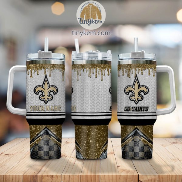 New Orleans Saints Glitter NFL Custom Stanley Quencher 30oz-40oz Stainless Steel Tumbler Hot And Cold Tumbler - Image 2