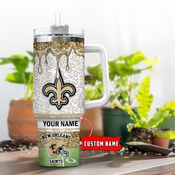 New Orleans Saints NFL Glitter Custom Stanley Quencher 30oz-40oz Stainless Steel Tumbler Hot And Cold Tumbler