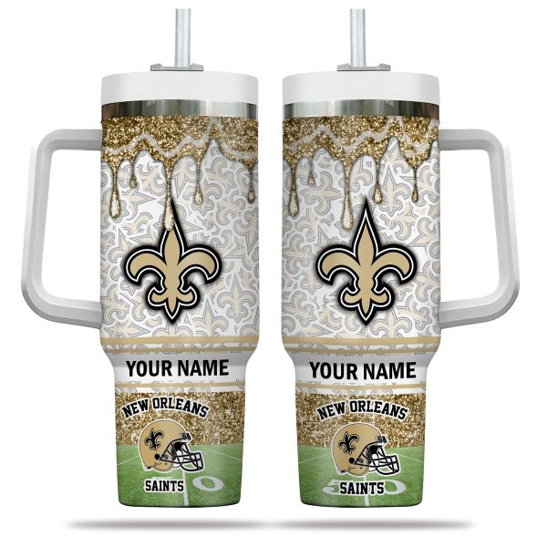 New Orleans Saints NFL Glitter Custom Stanley Quencher 30oz-40oz Stainless Steel Tumbler Hot And Cold Tumbler - Image 2