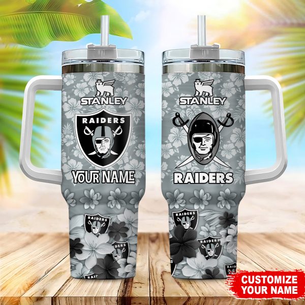 Las Vegas Raiders NFL Tropical Floral Custom Stanley Quencher 30oz-40oz Stainless Steel