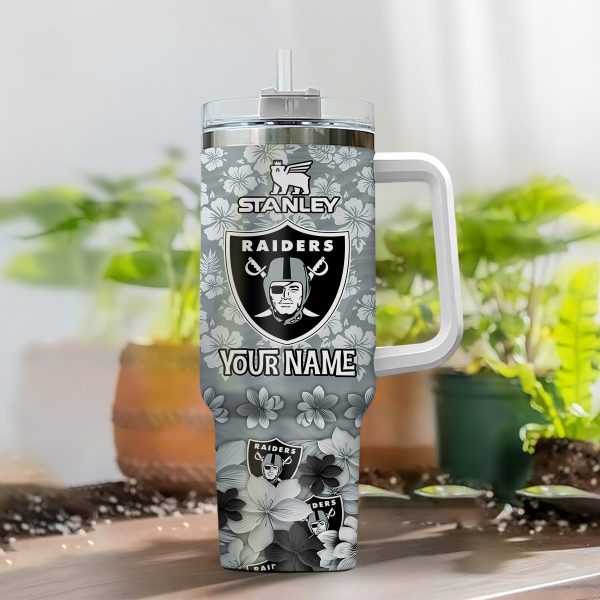 Las Vegas Raiders NFL Tropical Floral Custom Stanley Quencher 30oz-40oz Stainless Steel - Image 2