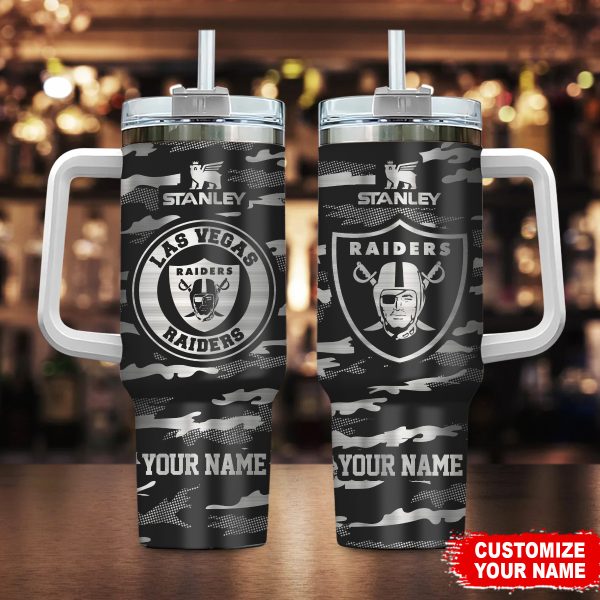 Las Vegas Raiders NFL Camo Pattern Custom Stanley Quencher 30oz-40oz Stainless Steel Tumbler Hot And Cold Tumbler